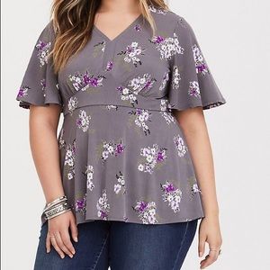 grey floral jersey knit pemblum top by Torrid